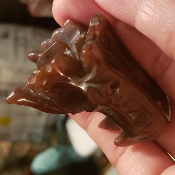 CARVED Rare STONE DRAGON HEAD PENDANT DECOR VINTAGE HANDMADE GREY BROWN - Picture 7 of 7